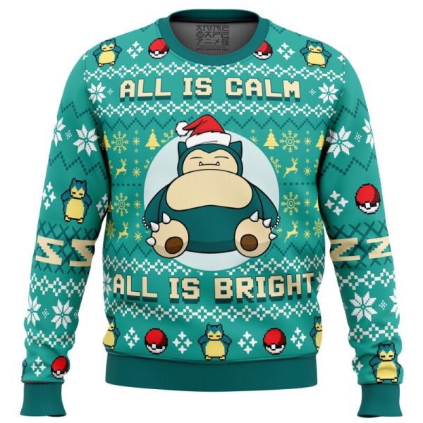 All is Calm All Bright Snorlax Pokemon Ugly Christmas Sweater - Image 4