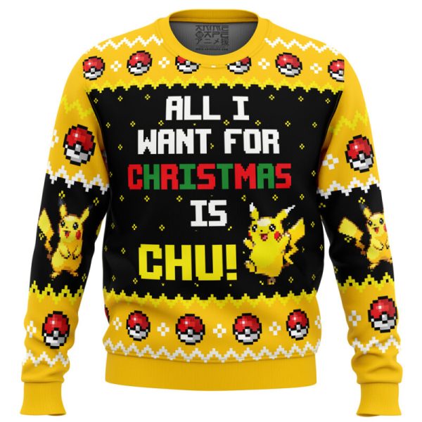 All I Want Picachu Pokemon Ugly Christmas Sweater - Image 3